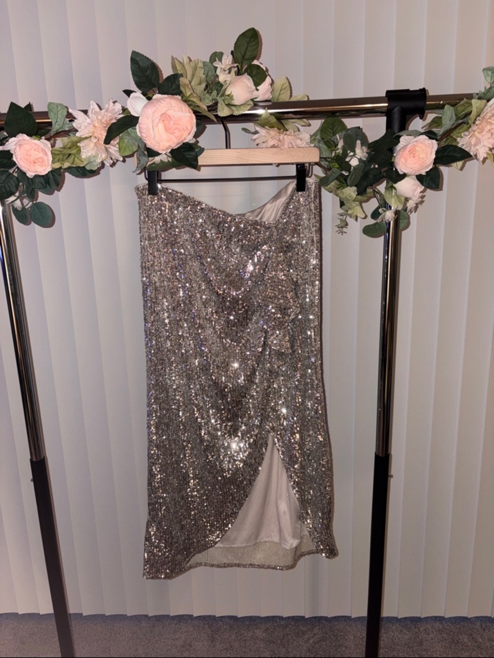 Express Sequin Midi Skirt Silver Glam Party Holiday Outfit - Sparkle!